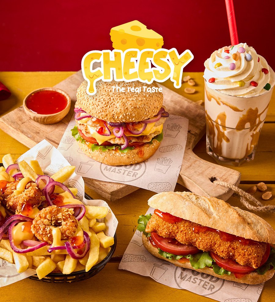 Cheesy weken bij Foodmaster, snacks, burgers, milkshake en frites specials